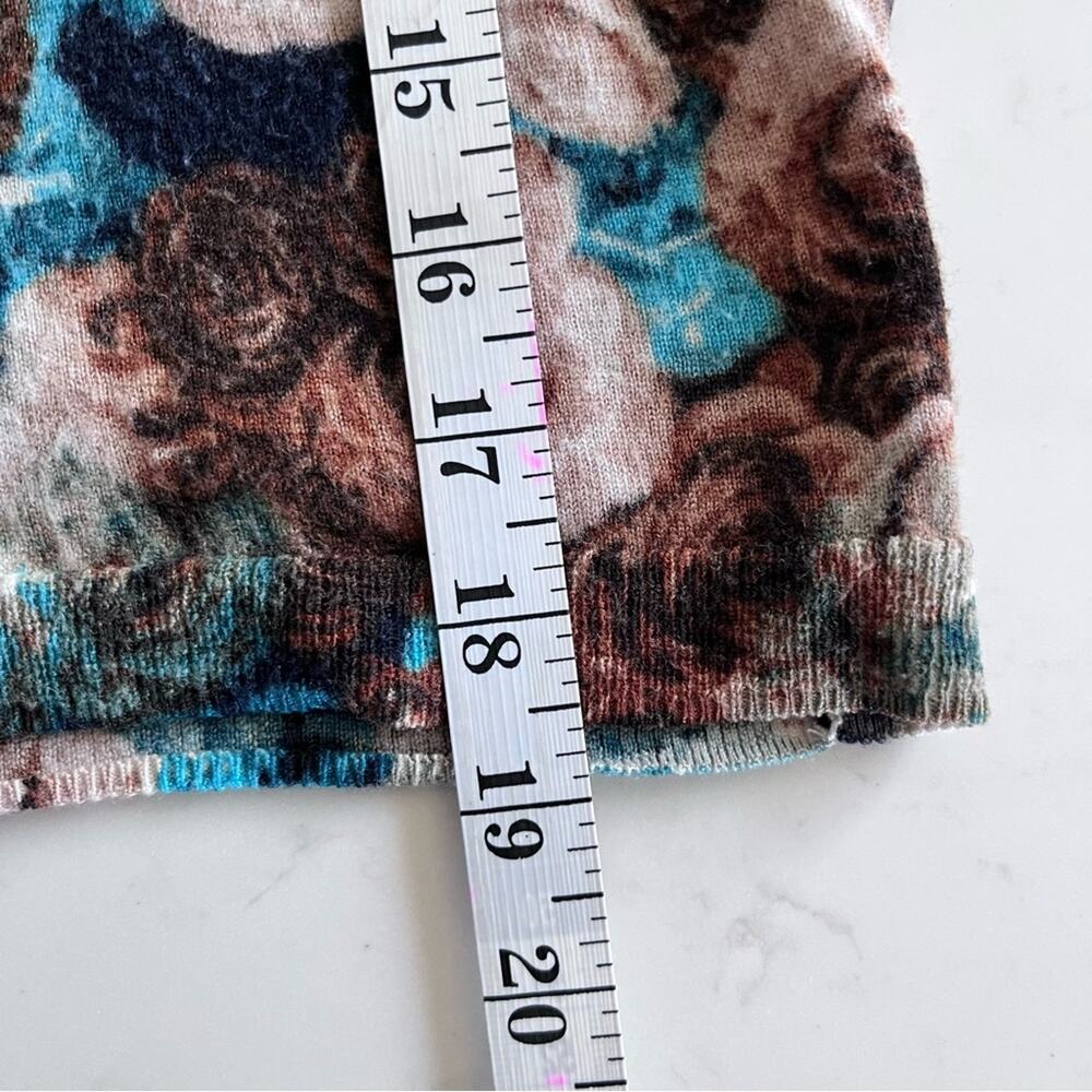 Talbots Petite Floral Rose Print Wool Pullover Sweater | Brown & Teal Pullover - Picture 6 of 7